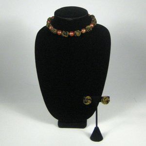 Kramer Signed Set 3 Necklace Clip On Earrings 15 In VTG 60s 50s Beaded Goldtone
